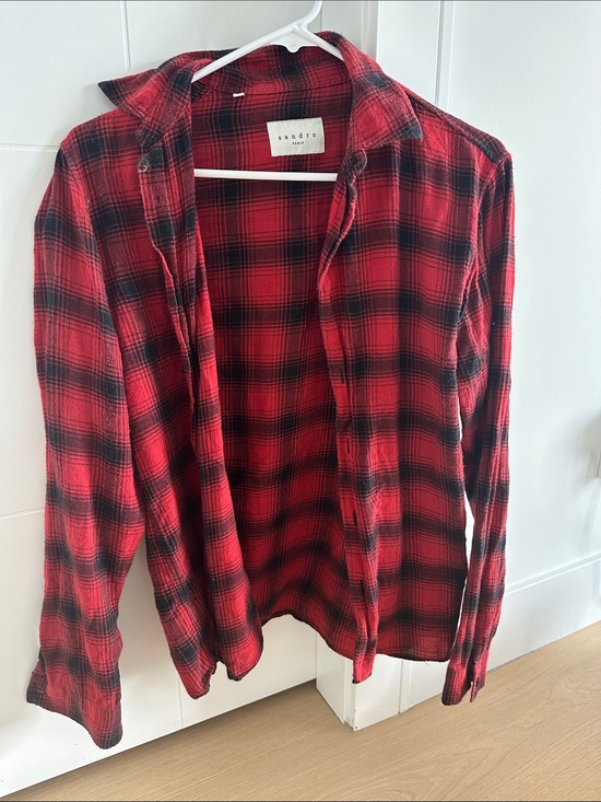 Sandro Other - Sandro Men's Red and Black Plaid Casual Button-Down Shirt